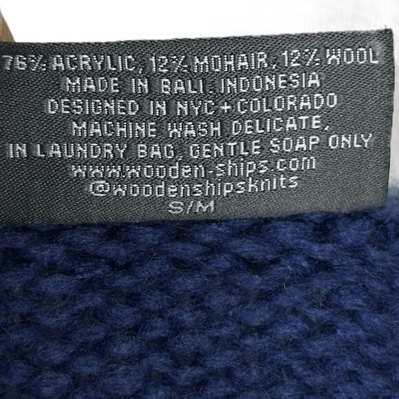 Wooden Ships V-Neck Snowflake Sweater Size S M Blue Mohair Wool Blend - Picture 5 of 5